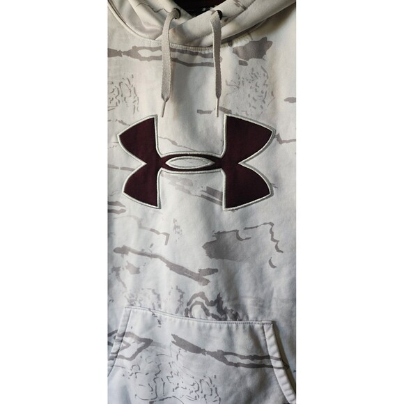 Under Armour Hoodie Mens Large White Gray Camo ColdGear Loose Fit Pullover D25 - Picture 3 of 7